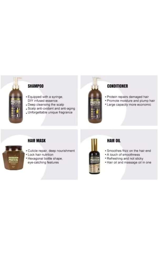 Protein queen moisturizing Brazilian protein hair treatment 4in1set( shampoo&conditioner, hair mask & hair serum) - Image 5